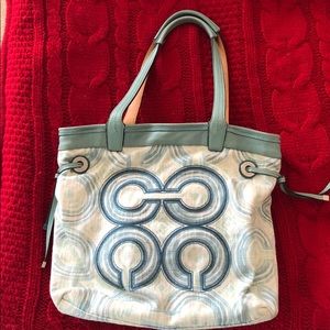 Coach canvas and leather embroidered tote.